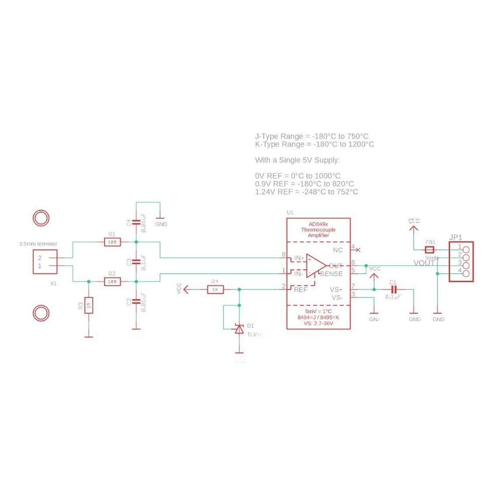 Thermocouple Module K Type - AD8495 K형 열전대 신호 처리 모듈,